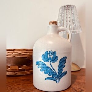 Vintage Pfaltzgraff Stoneware Jug Crock Blue Floral Folk Art Farmhouse Decor